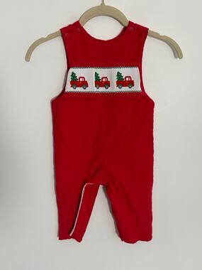 Anavini Smocked Christmas Truck/Tree Longalls size 18 mo